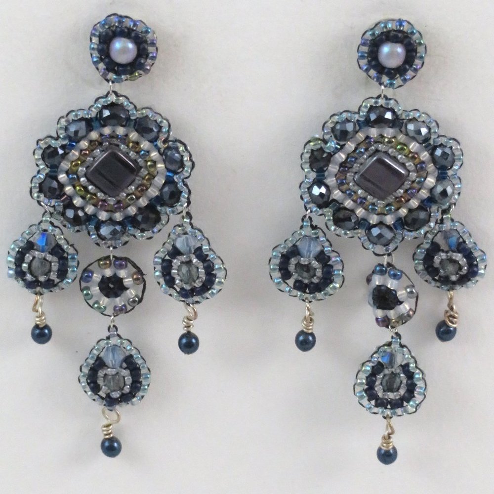 Blue flower beaded earrings handmade